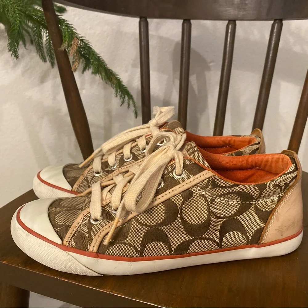 Coach Barrett Pumpkin Spice Leather Trim Sneaker